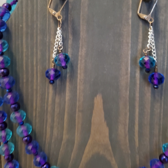 Double Strand Crystal Necklace and Earrings - Picture 2 of 4